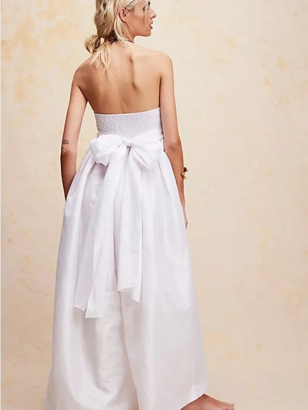 Free People Jade White Strapless Tie-Waist Wide-Leg Jumpsuit size Small - Picture 9 of 9
